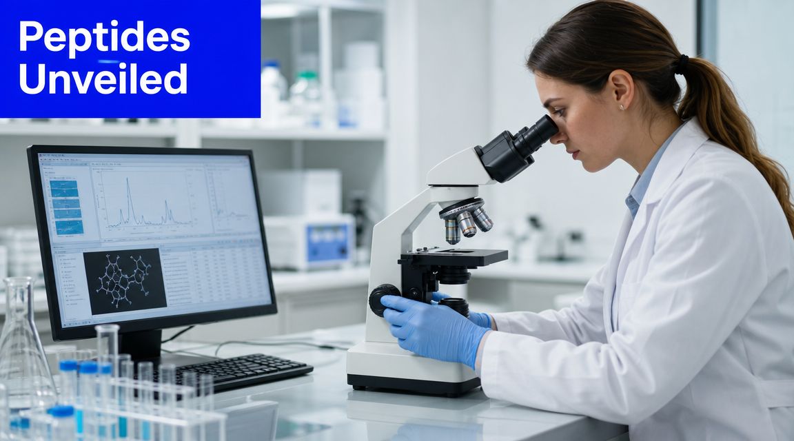 A female scientist in a white lab coat using a microscope in a bright, modern laboratory setting.