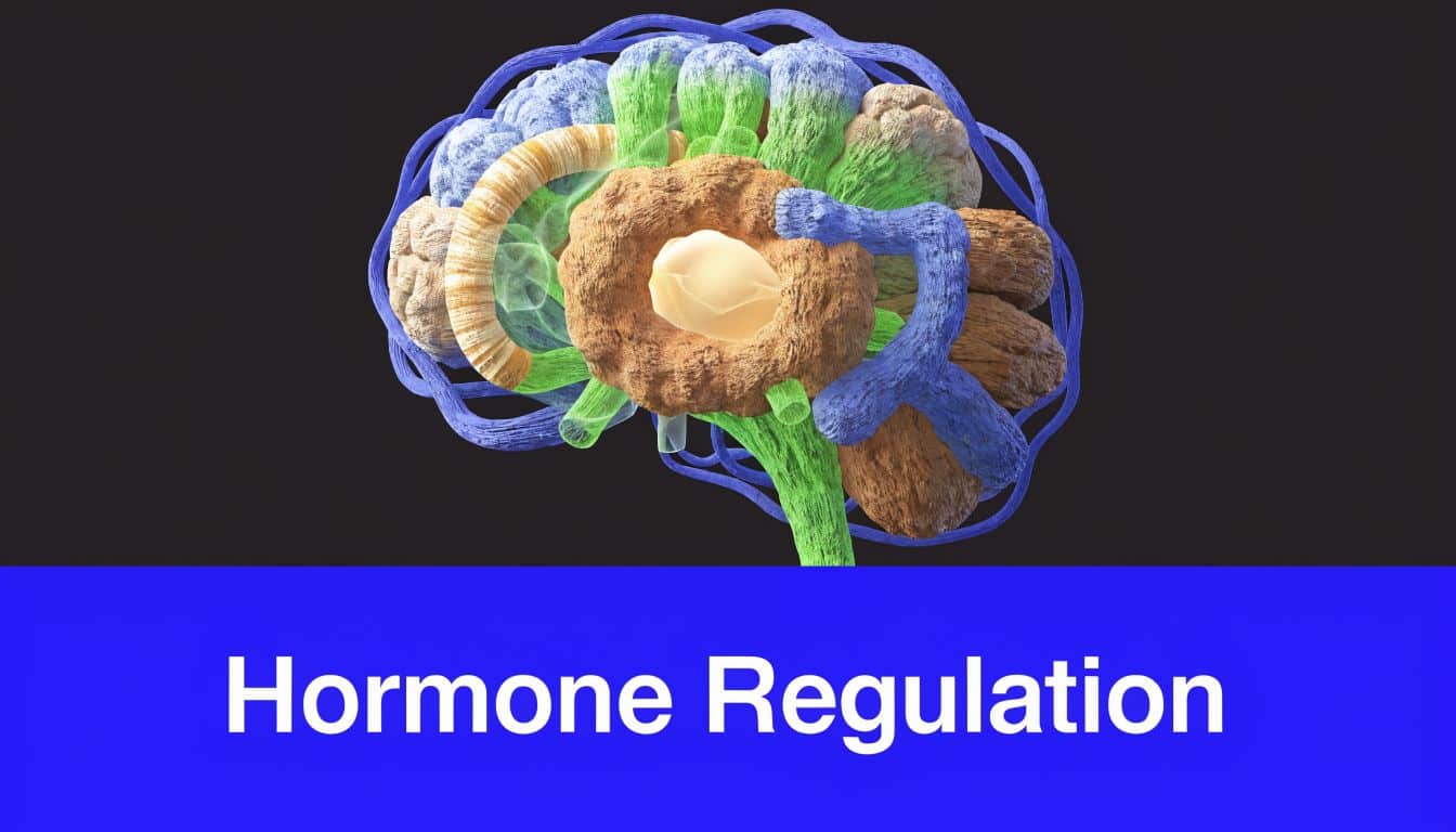 A digital illustration representing brain anatomy and neural pathways, highlighting systems related to hormone regulation.
