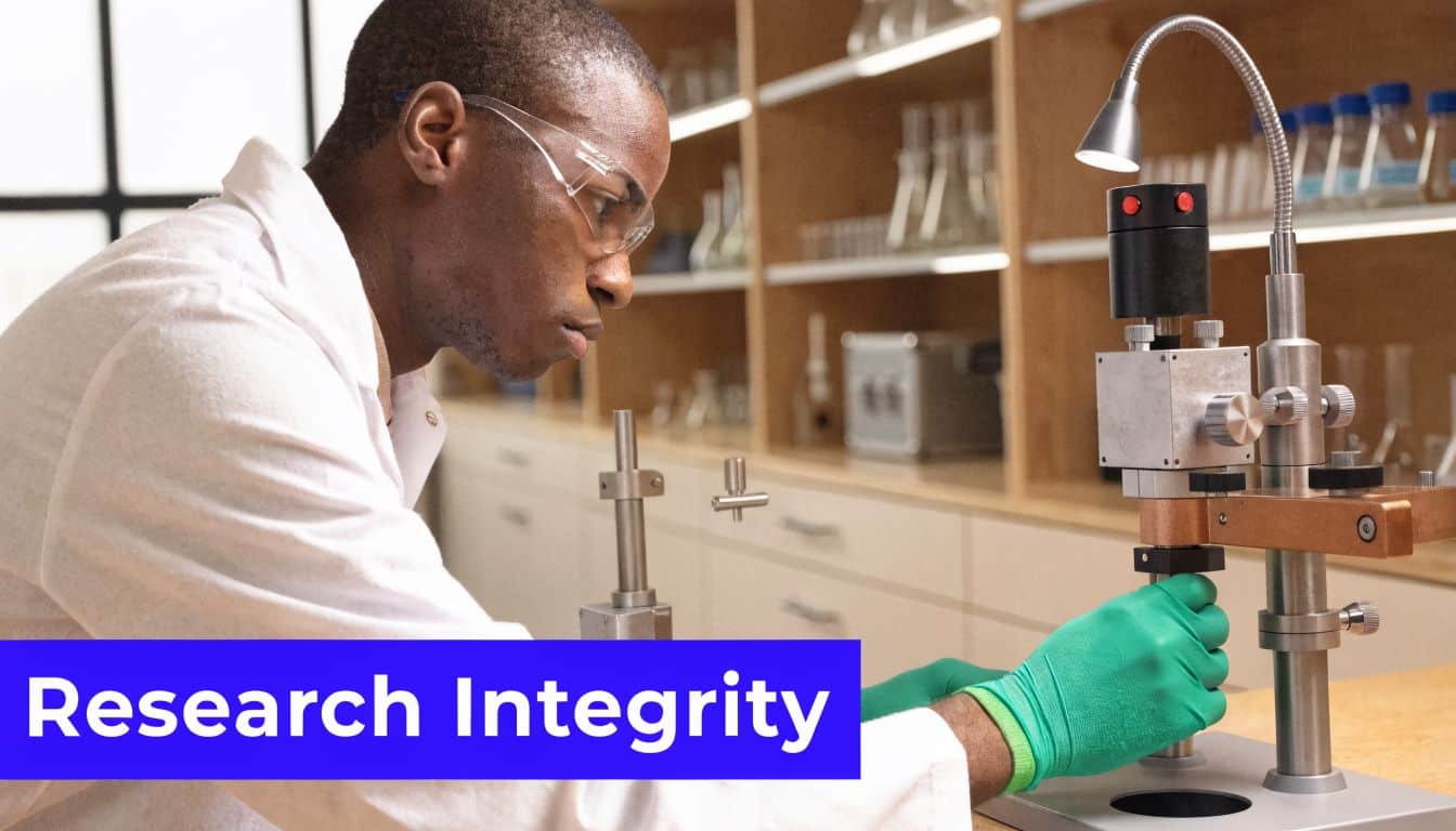 A male scientist in a white lab coat conducting research with specialized laboratory equipment in a facility.