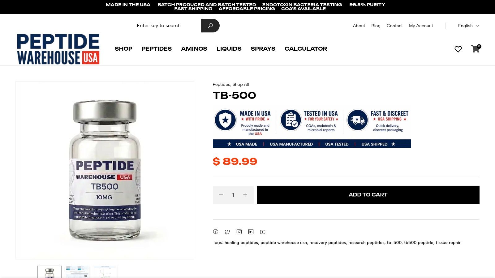 Screenshot from https://www.peptidewarehouseusa.com/product/tb-500-10mg/