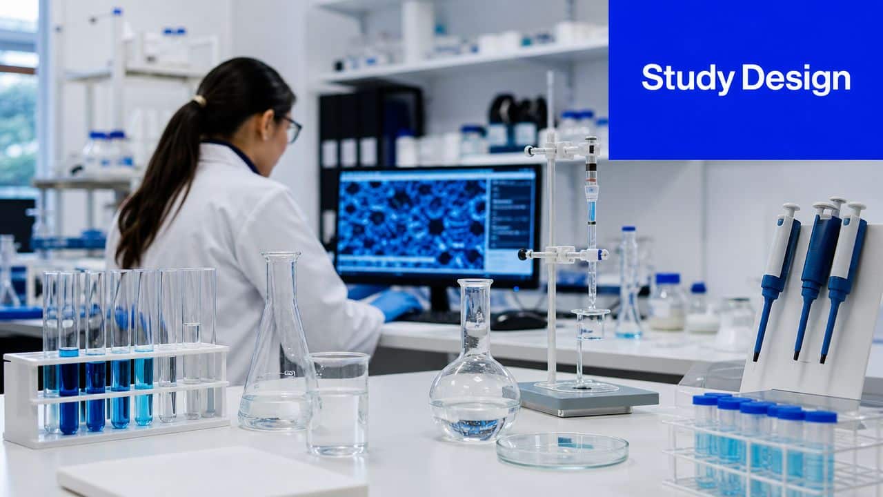 A female scientist in a white lab coat working at a computer in a chemistry laboratory.