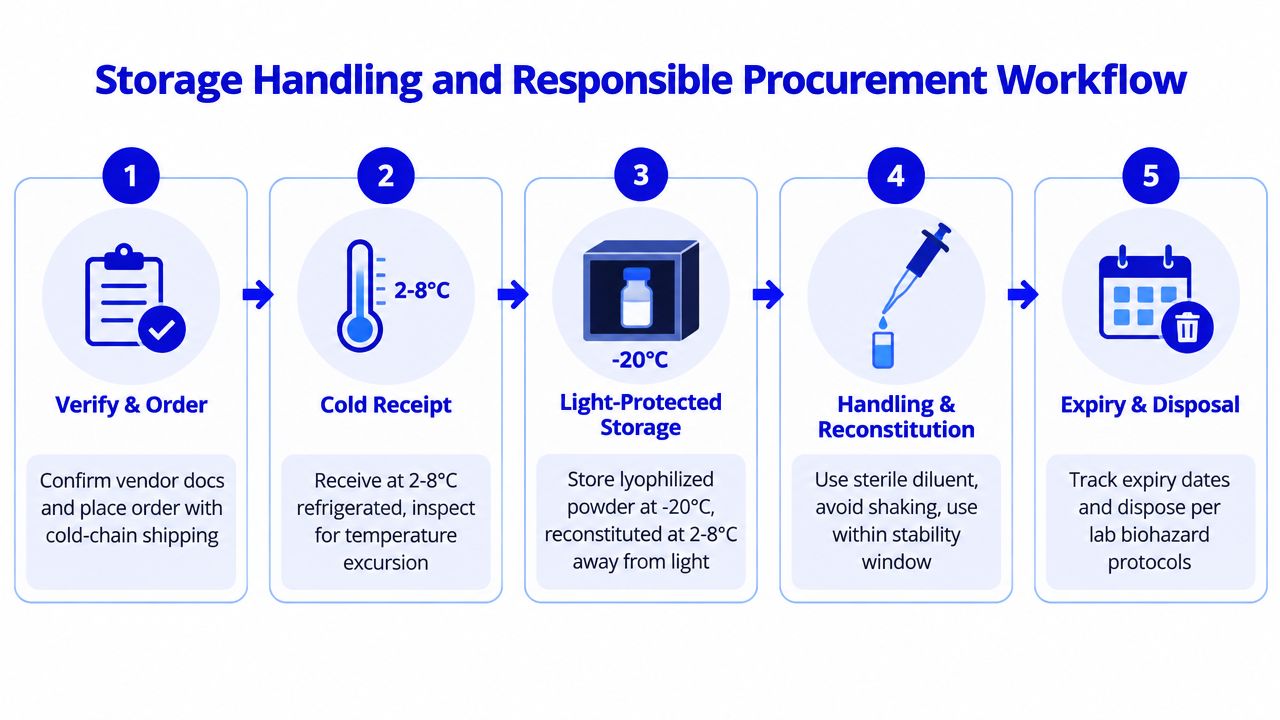 A workflow diagram illustrating the five steps for storage, handling, and procurement of temperature-sensitive medical products.